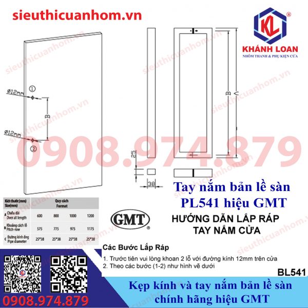 Kẹp kính bản lề sàn và tay nắm bản lề sàn hiệu GMT