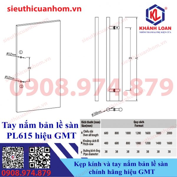 Kẹp kính bản lề sàn và tay nắm bản lề sàn hiệu GMT