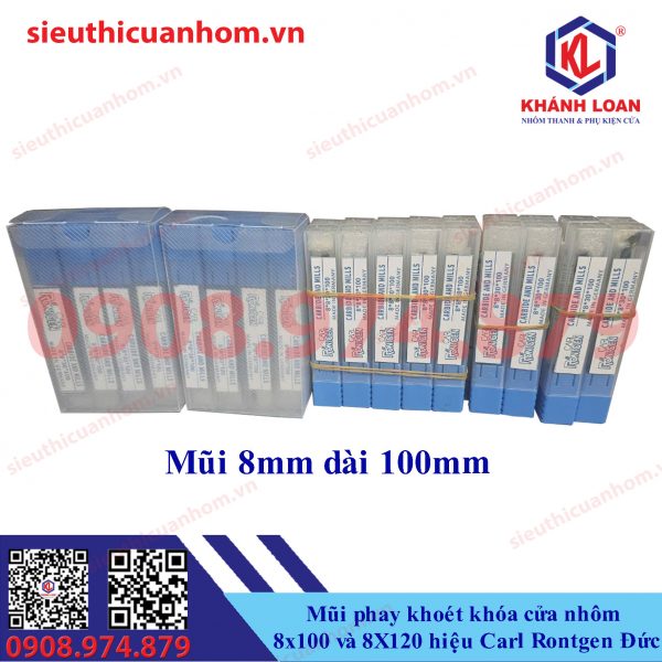 Mũi phay khoét khóa cửa nhôm 8x100 và 8X120 hiệu Carl Rontgen Đức