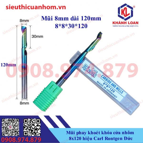 Mũi phay khoét khóa cửa nhôm 8X120mm