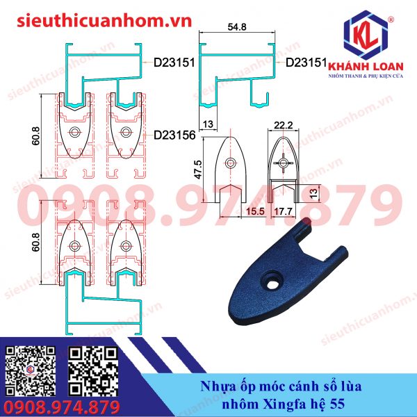 Nhựa ốp móc cánh cửa đi lùa sổ lùa nhôm Xingfa hệ 55