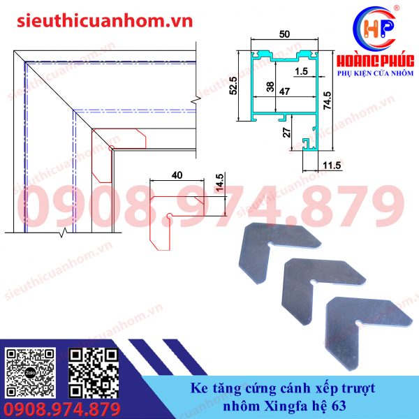 Ke tăng cứng cánh xếp trượt nhôm Xingfa hệ 63