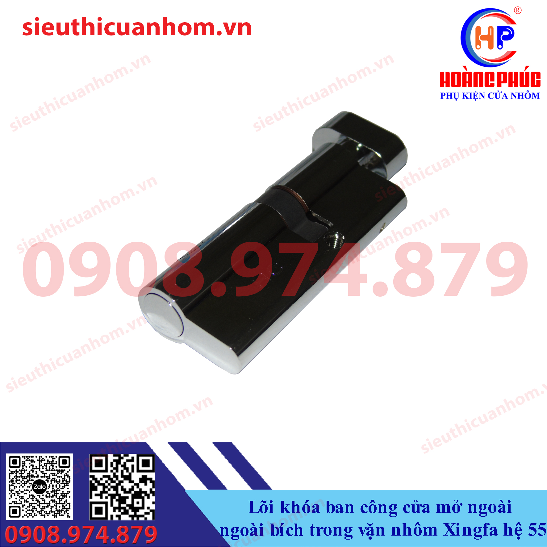 Lõi khóa ban công ngoài bích trong vặn cửa mở ngoài nhôm Xingfa hệ 55