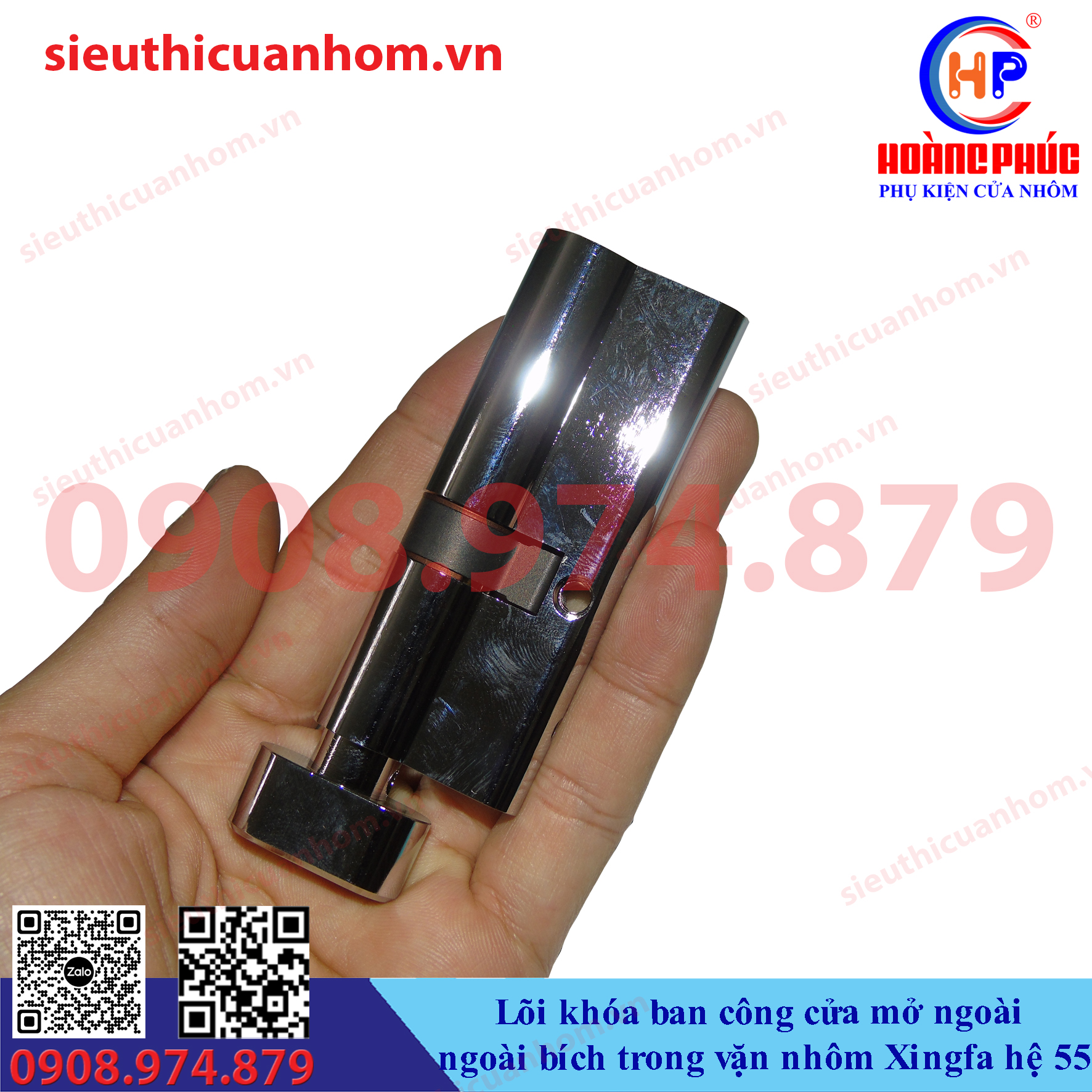 Lõi khóa ban công ngoài bích trong vặn cửa mở ngoài nhôm Xingfa hệ 55