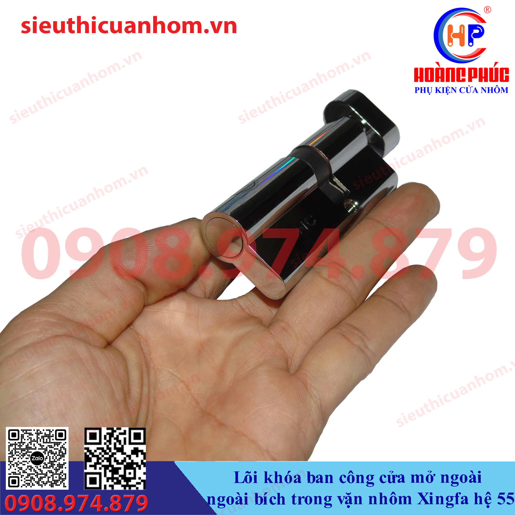 Lõi khóa ban công ngoài bích trong vặn cửa mở ngoài nhôm Xingfa hệ 55