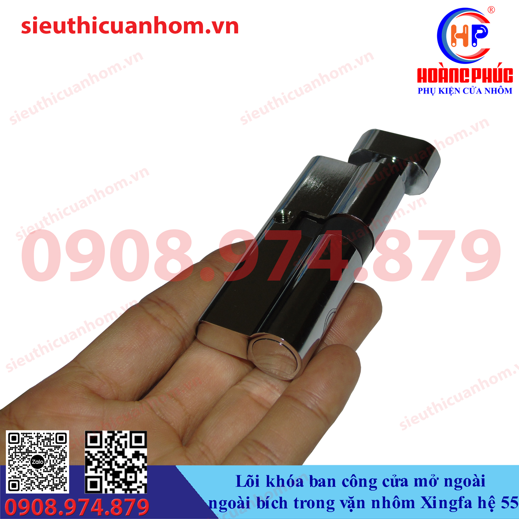 Lõi khóa ban công ngoài bích trong vặn cửa mở ngoài nhôm Xingfa hệ 55