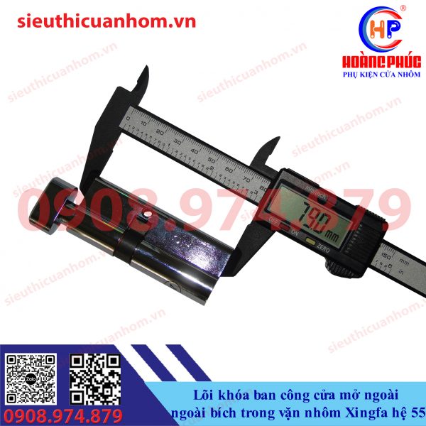 Lõi khóa ban công ngoài bích trong vặn cửa mở ngoài nhôm Xingfa hệ 55