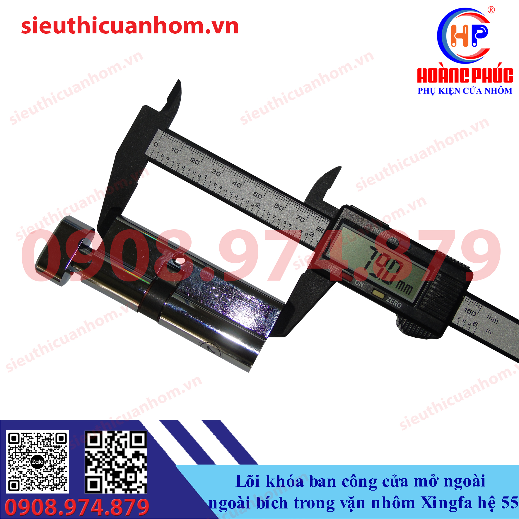 Lõi khóa ban công ngoài bích trong vặn cửa mở ngoài nhôm Xingfa hệ 55