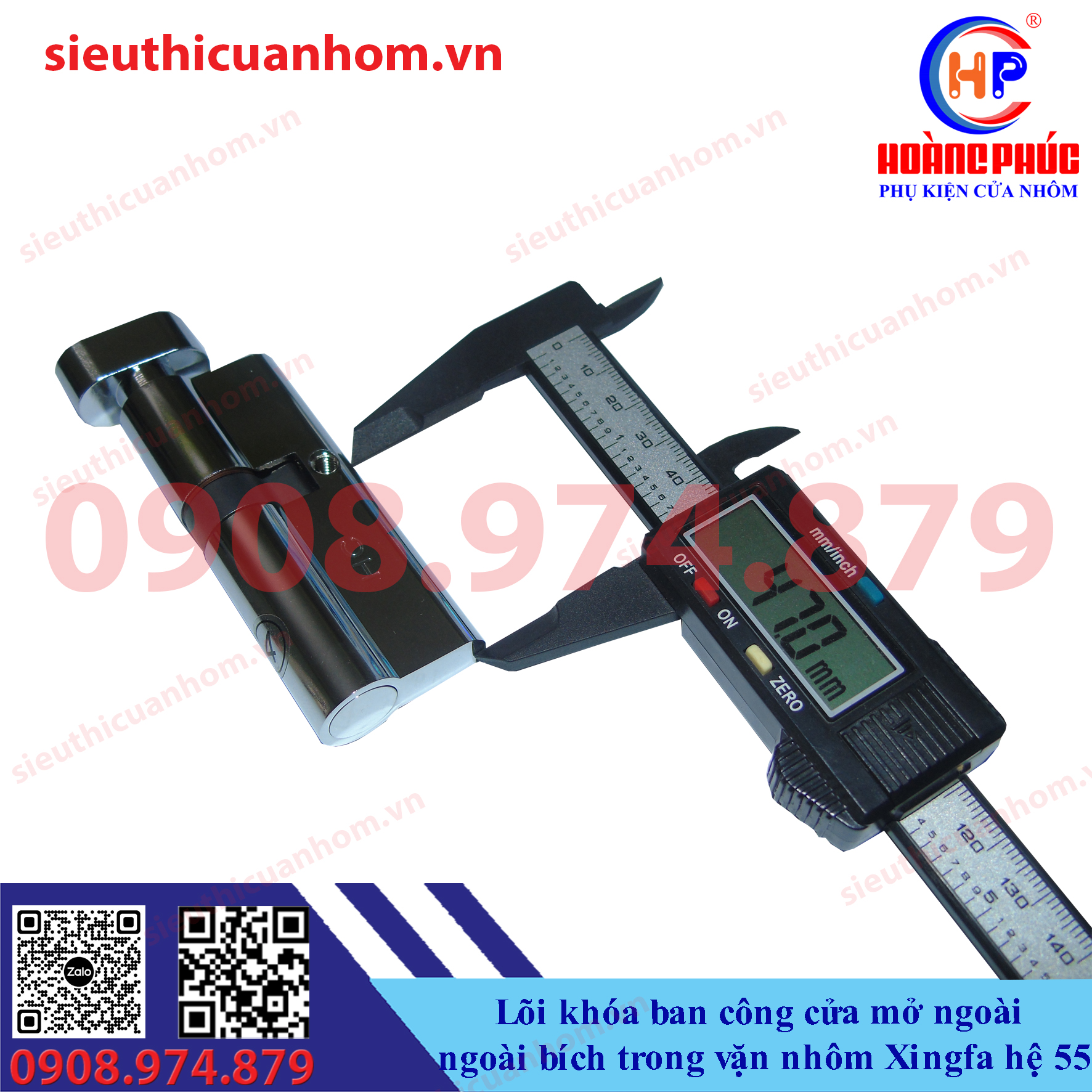 Lõi khóa ban công ngoài bích trong vặn cửa mở ngoài nhôm Xingfa hệ 55
