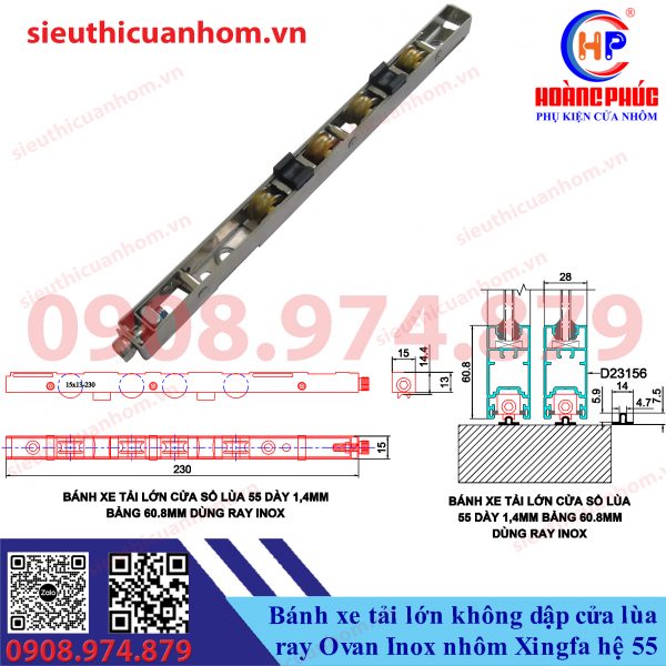 Bánh xe tải lớn không dập ray Ovan Inox cửa lùa 55
