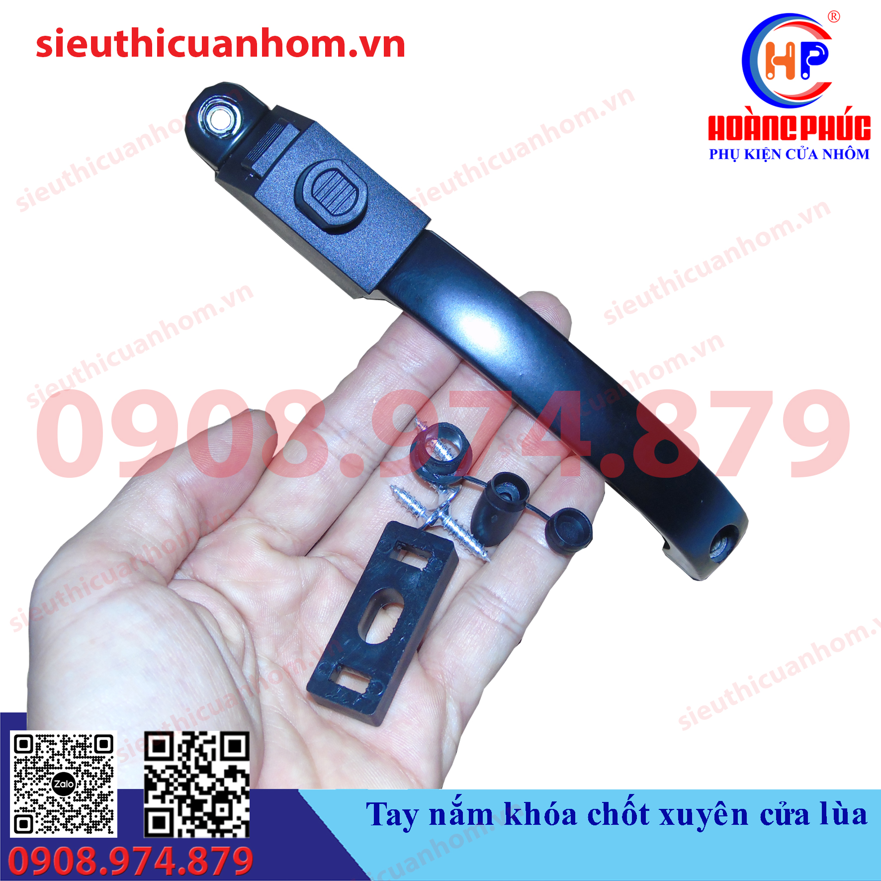 Tay nắm khóa chốt xuyên cửa lùa nhôm Xingfa