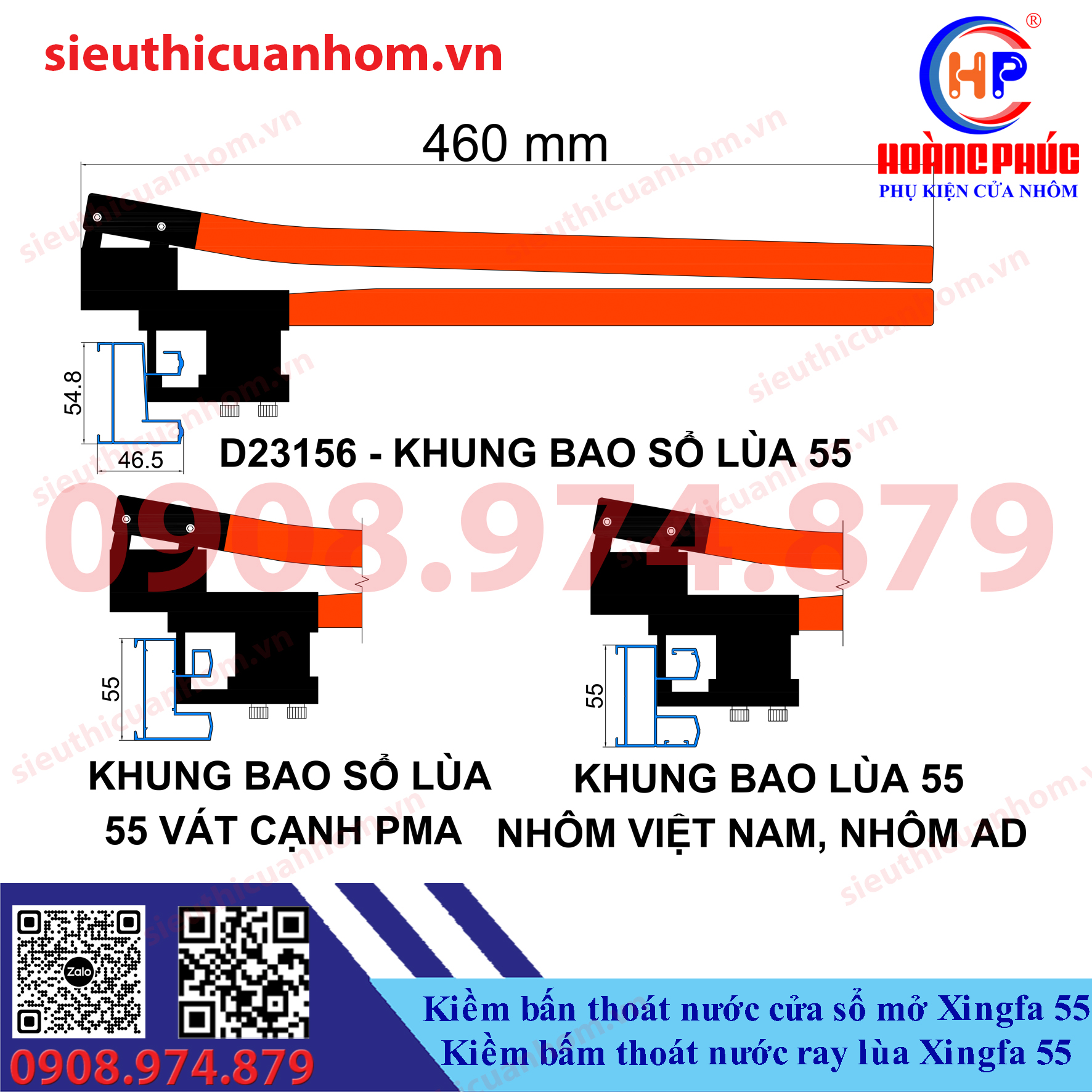 Kìm bấm thoát nước cửa sổ mở và kìm bấm thoát nước ray lùa Xingfa 55
