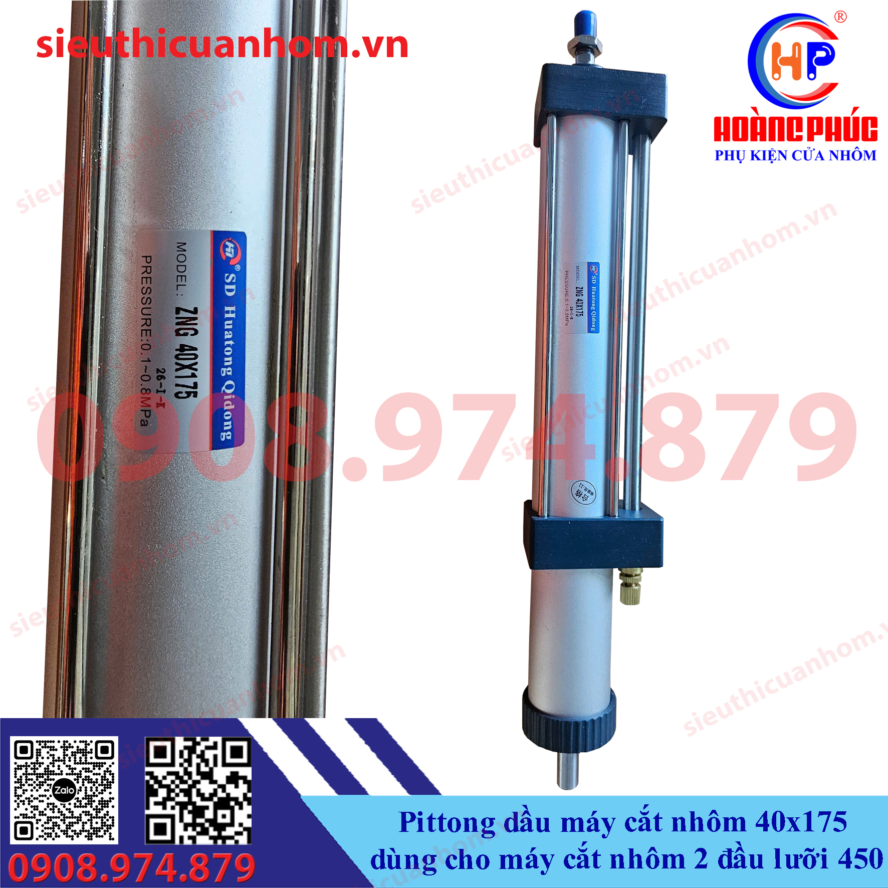 Pittong dầu máy cắt nhôm 40x175 dùng cho máy cắt nhôm 2 đầu lưỡi 450