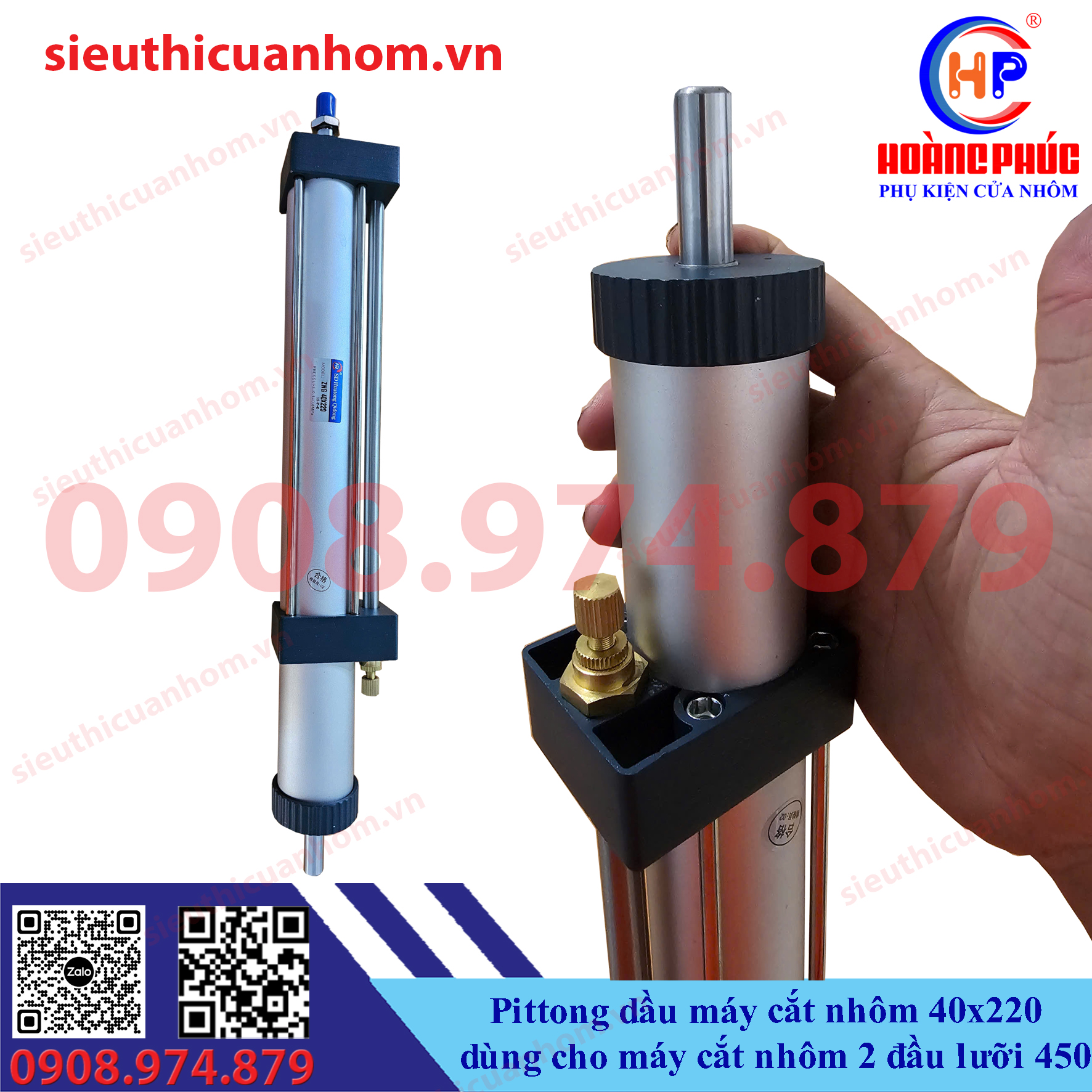 Pittong dầu máy cắt nhôm 40x220 dùng cho máy cắt nhôm 2 đầu lưỡi 450