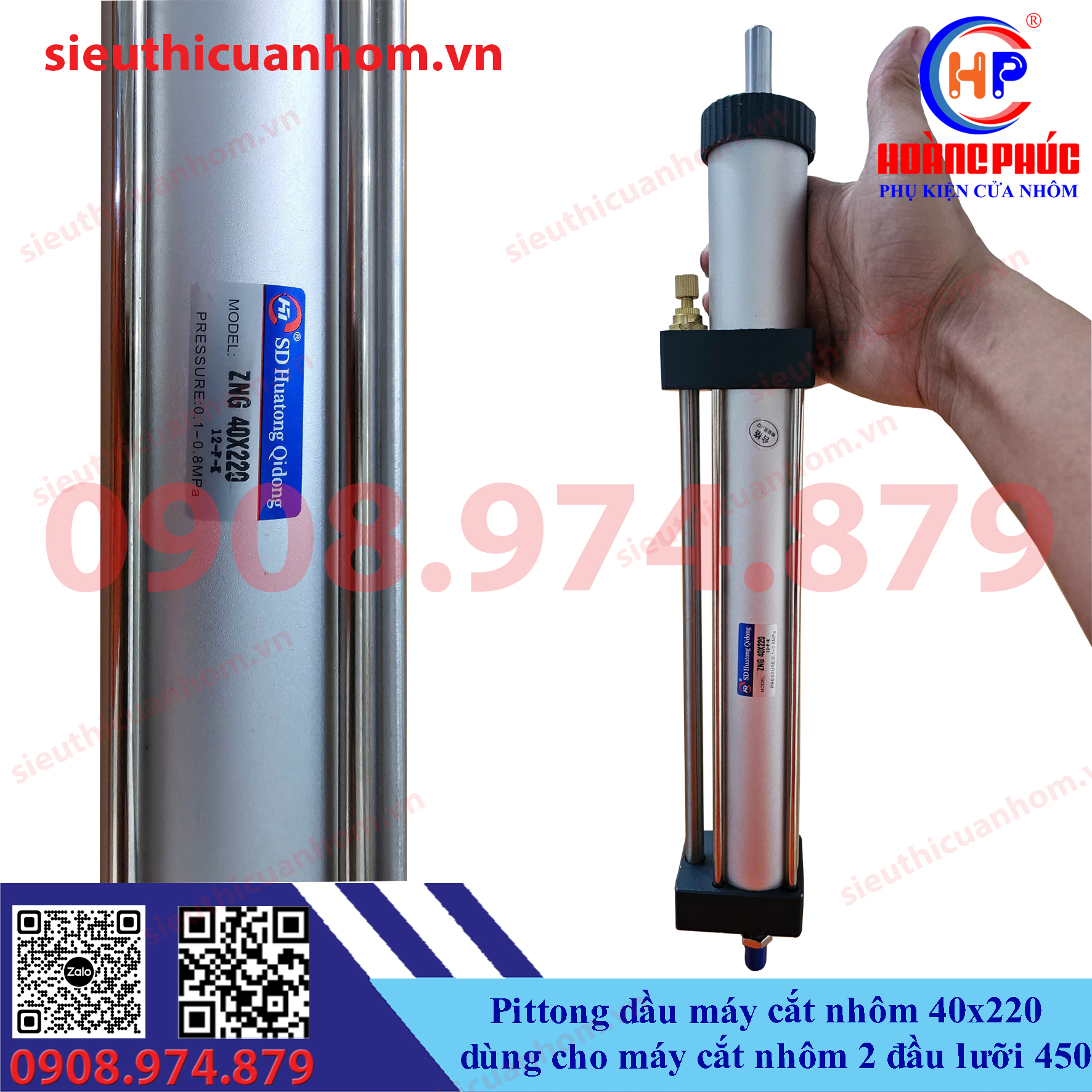 Pittong dầu máy cắt nhôm 40x220 dùng cho máy cắt nhôm 2 đầu lưỡi 450