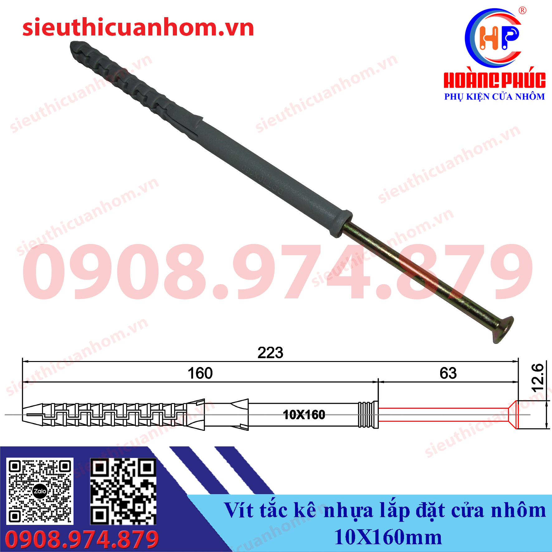 Vít tắc kê nhựa lắp đặt cửa nhôm 10X160mm