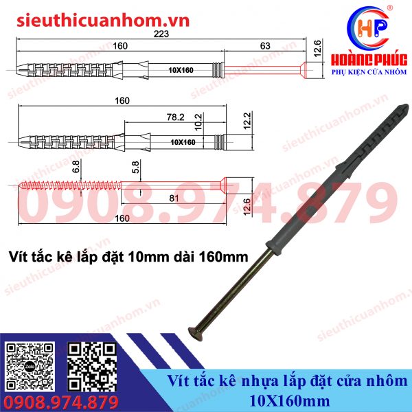 Vít tắc kê nhựa lắp đặt cửa nhôm 10X160mm