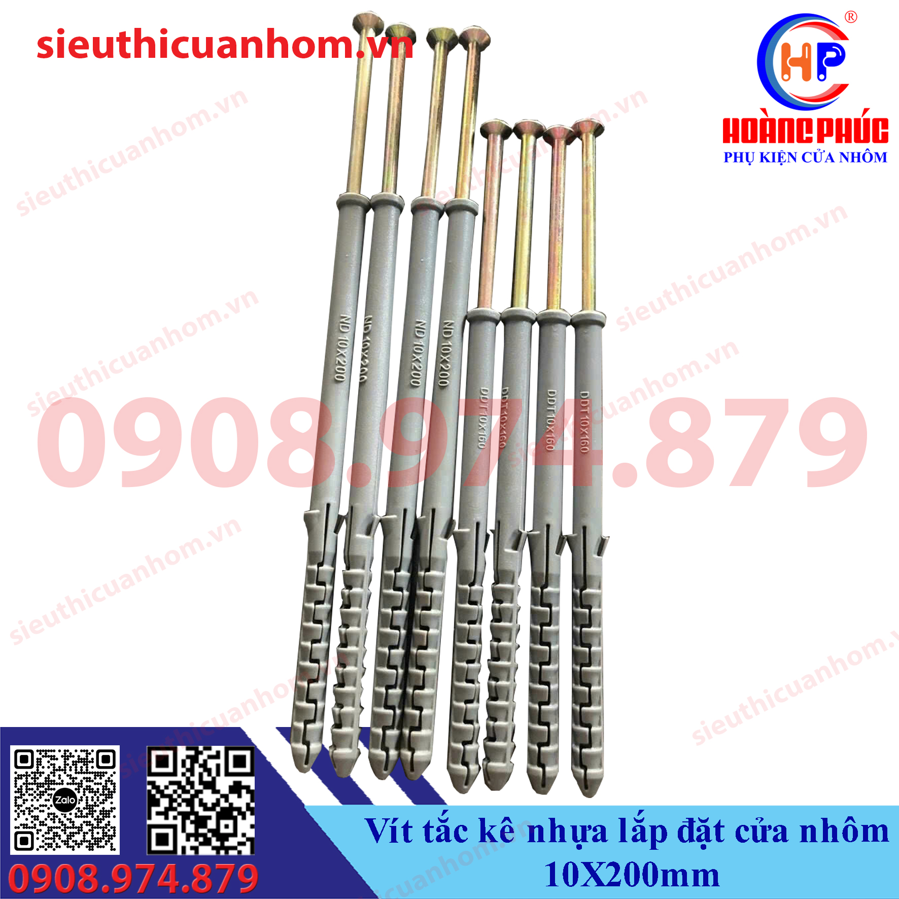 Vít tắc kê nhựa lắp đặt cửa nhôm 10X200mm