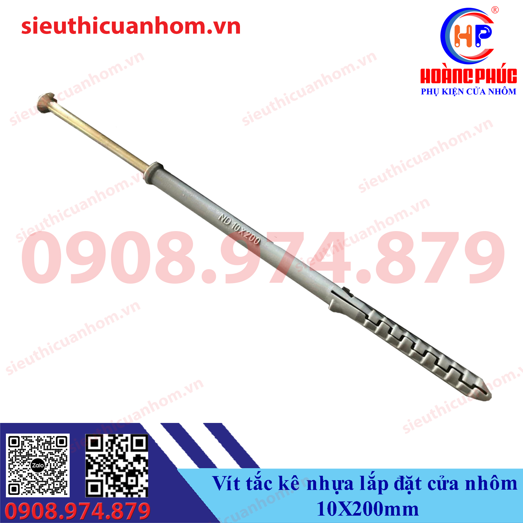 Vít tắc kê nhựa lắp đặt cửa nhôm 10X200mm