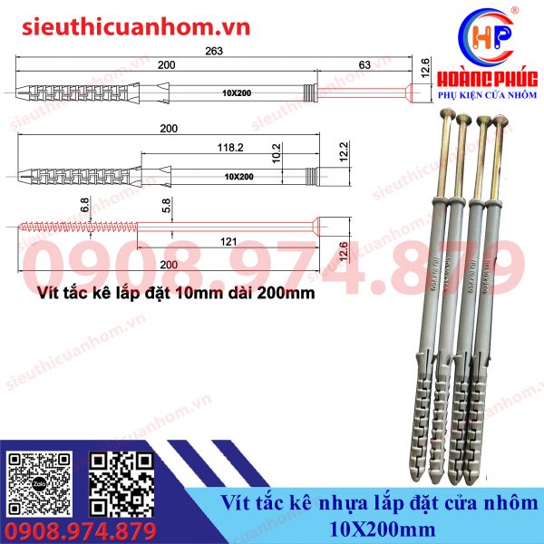 Vít tắc kê nhựa lắp đặt cửa nhôm 10X200mm