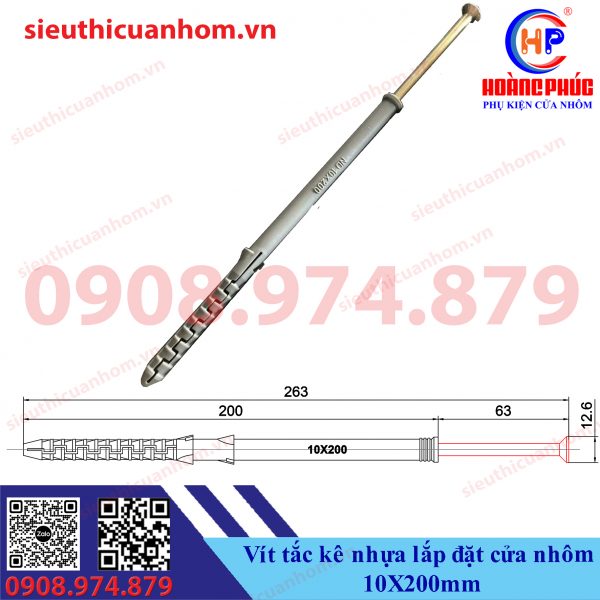 Vít tắc kê nhựa lắp đặt cửa nhôm 10X200mm