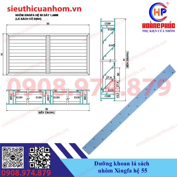 Dưỡng khoan lá sách nhôm Xingfa hệ 55