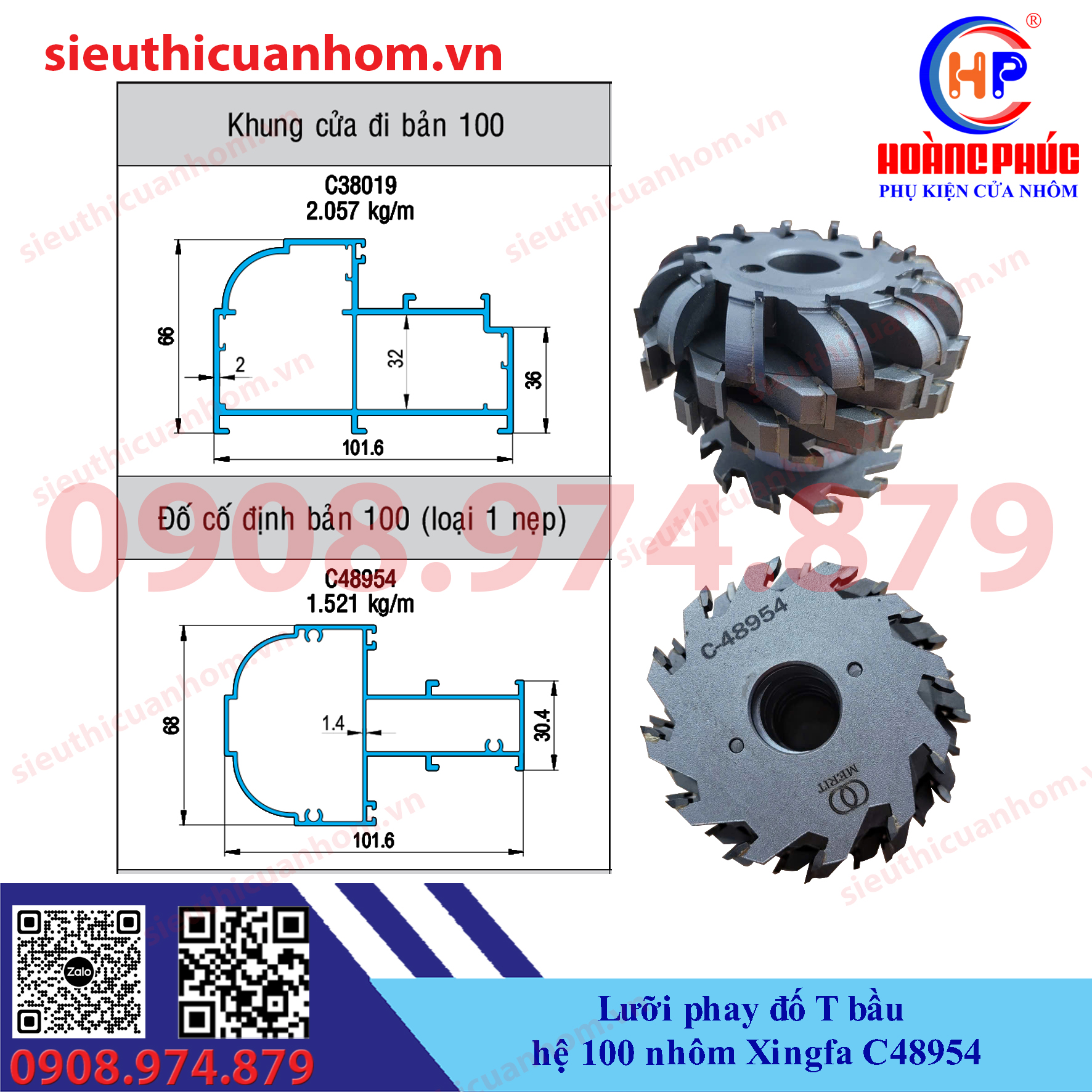 Lưỡi phay đố T bầu hệ 100 nhôm Xingfa C48954