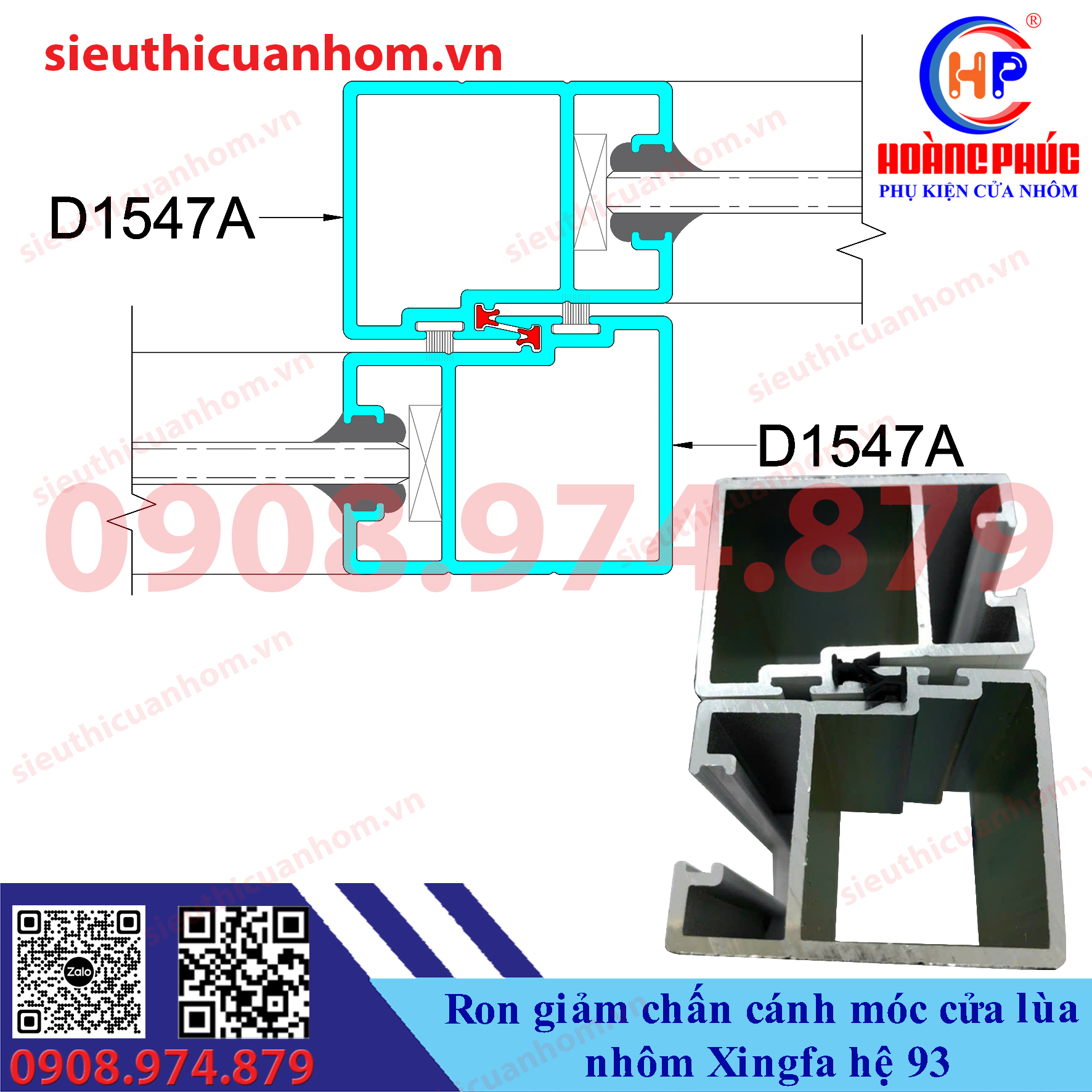 Ron giảm chấn cánh móc cửa lùa nhôm Xingfa hệ 93