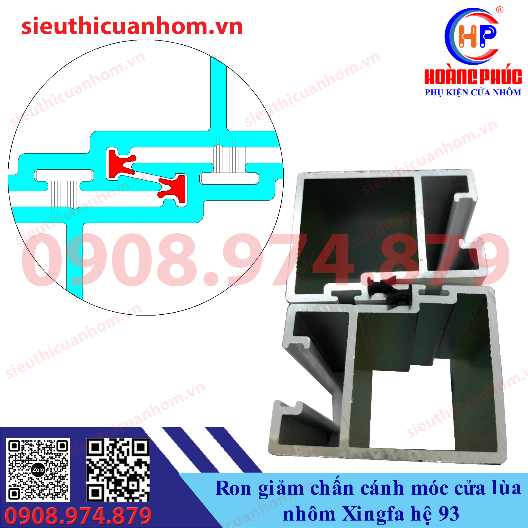 Ron giảm chấn cánh móc cửa lùa nhôm Xingfa hệ 93