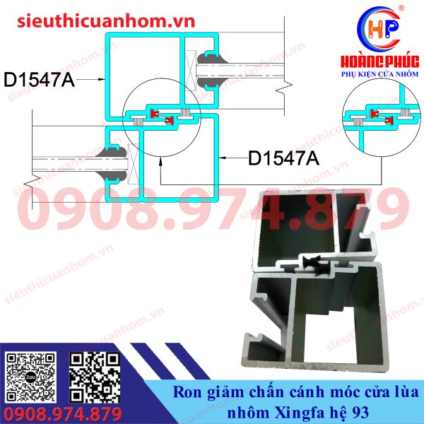 Ron giảm chấn cánh móc cửa lùa nhôm Xingfa hệ 93