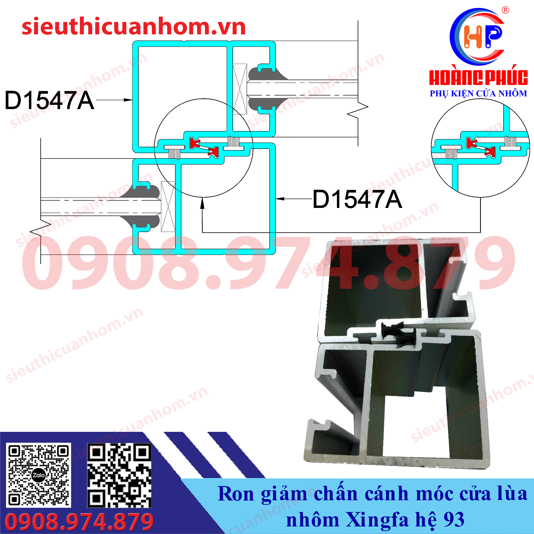 Ron giảm chấn cánh móc cửa lùa nhôm Xingfa hệ 93